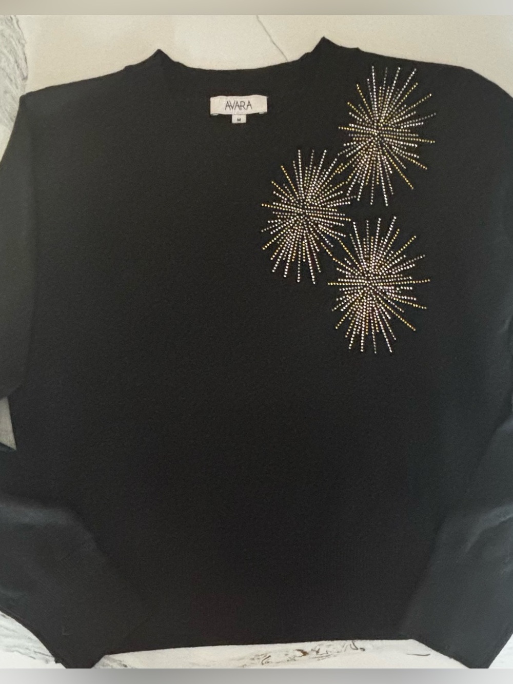 Avara Black Knit Studded Burst Statement Sweater - Medium